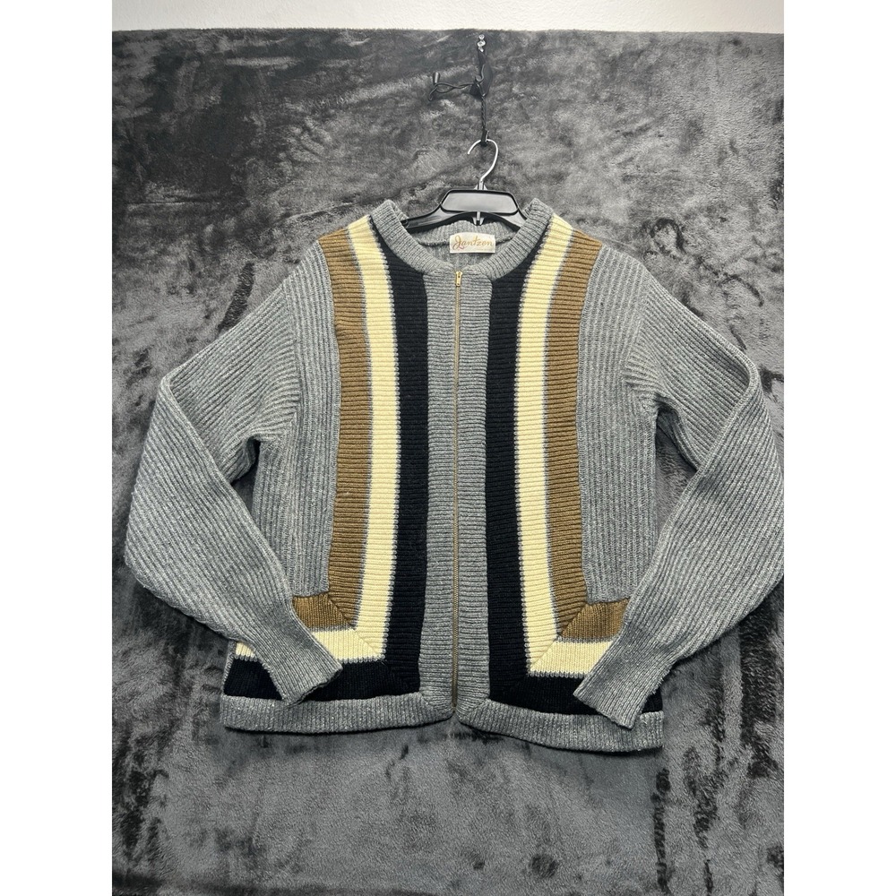 Jantzen Men's Large Vintage Full Zip Cardigan Striped Colorblock USA